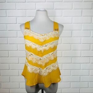 10/$25🦋 Margo & Sebastian Sheer Yellow Lace Tank - Size Small